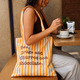 Tote bag de rayas con mensaje Sex, drugs and churros con chocolate