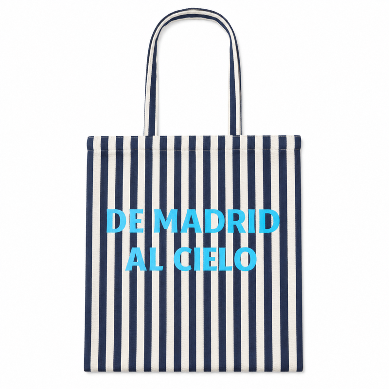 Tote bag de rayas con mensaje De Madrid al cielo