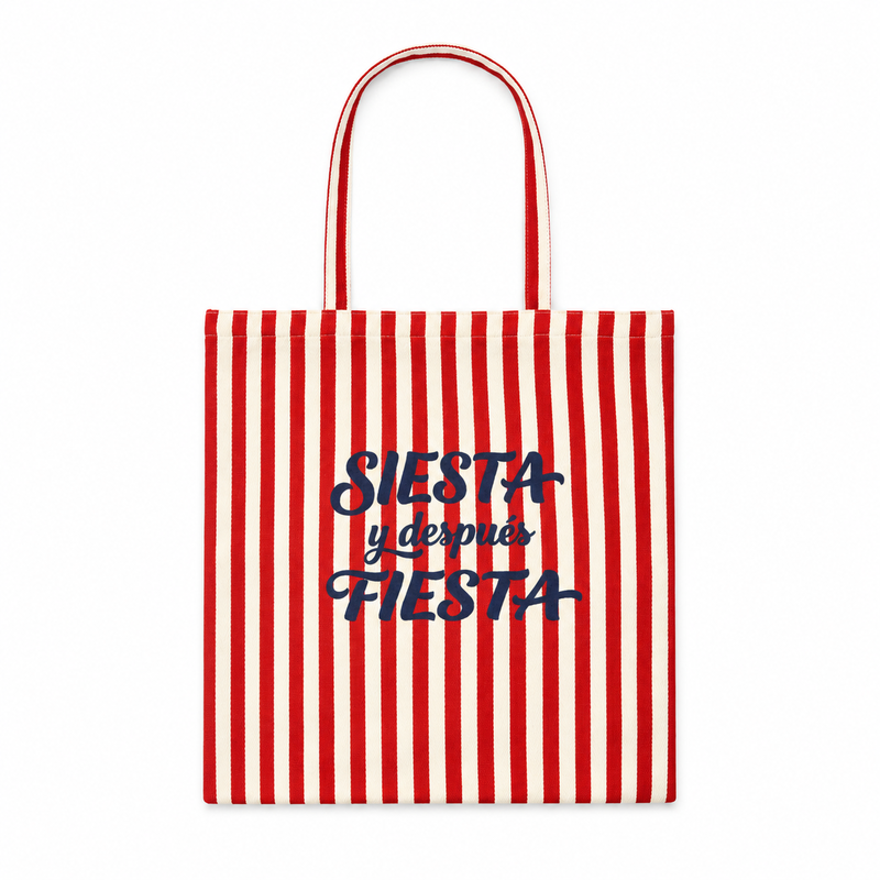 Tote bag de rayas con mensaje Siesta y después fiesta