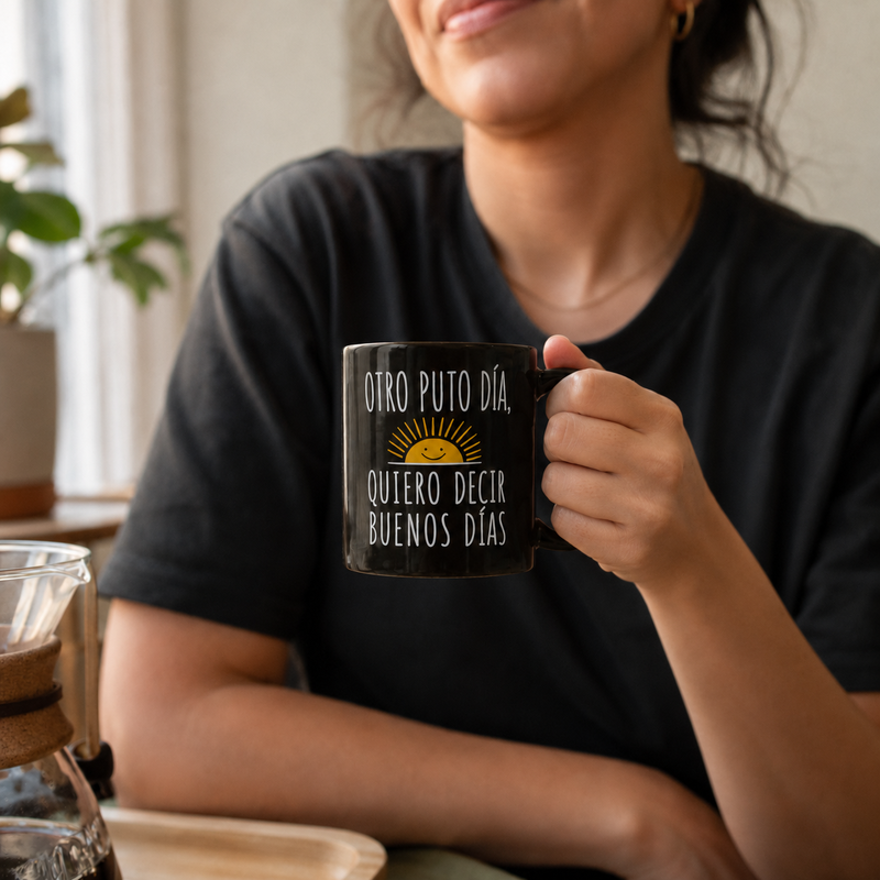 Taza Otro p*** día, quiero decir Buenos días