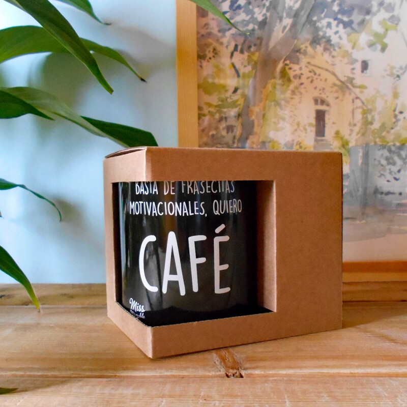 Taza con mensaje Basta de frasecitas motivacionales
