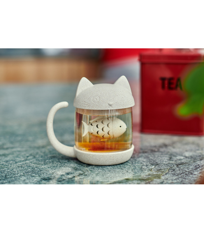 Tasse à thé en forme de chaton avec infuseur en forme de poisson