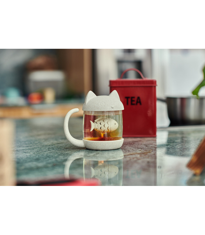 Tasse à thé en forme de chaton avec infuseur en forme de poisson