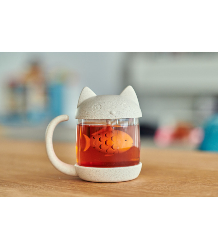 Tasse à thé en forme de chaton avec infuseur en forme de poisson