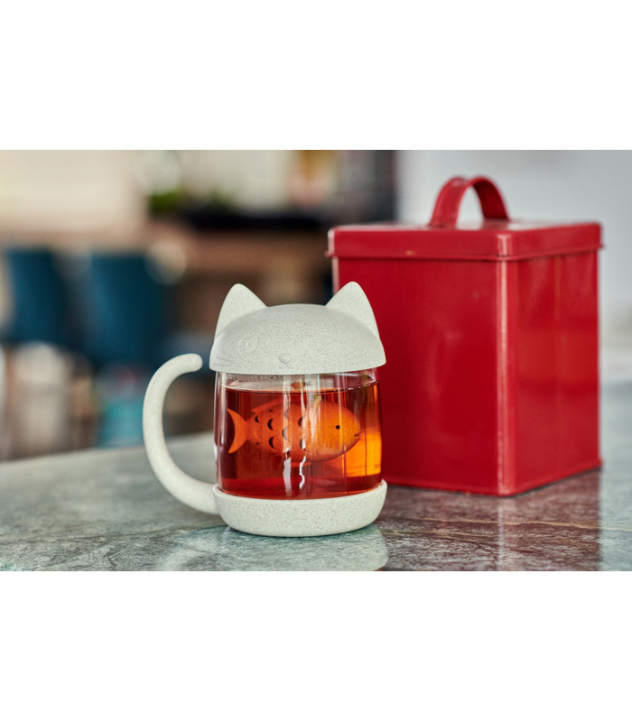 Tasse à thé en forme de chaton avec infuseur en forme de poisson