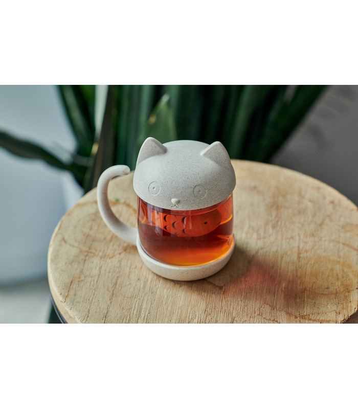 Tasse à thé en forme de chaton avec infuseur en forme de poisson
