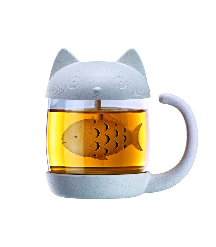 Tasse à thé en forme de chaton avec infuseur en forme de poisson